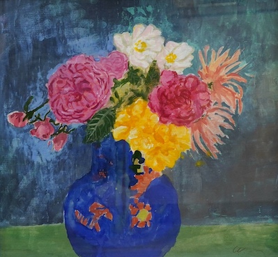 Caroline Conran (b.1939), two watercolours comprising Still life, Green tomatoes and still life of flowers in a vase, one signed with initials, largest 29 x 30cm. Condition - good